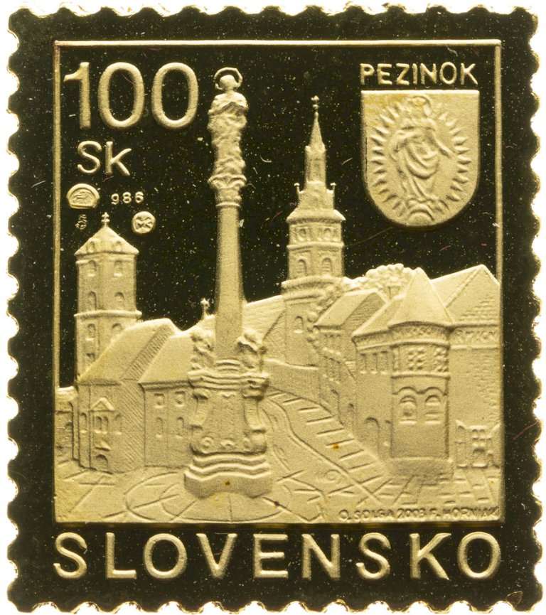 Au + Ag medal - Postmark of Pezinok, no. 5