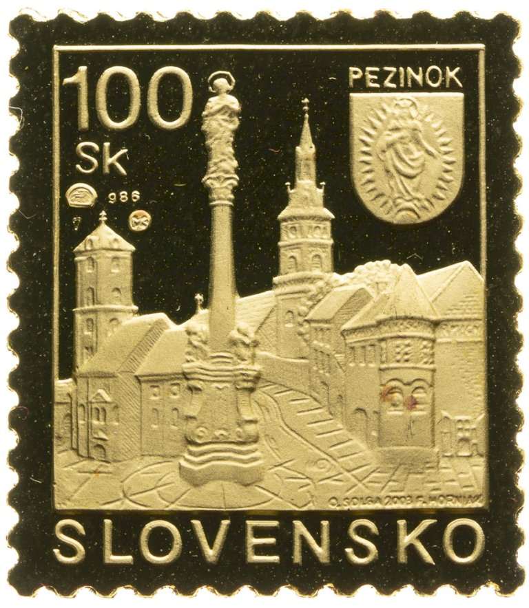 Au + Ag medal - Postmark of Pezinok, no. 7