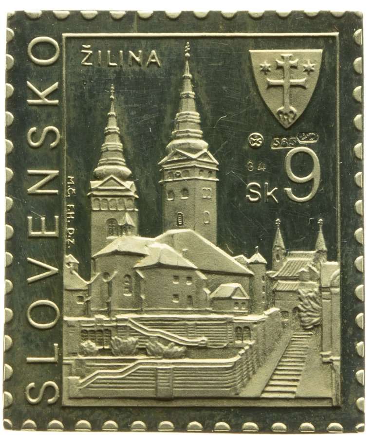 Au + Ag medal - Postmark of Žilina, č. 34