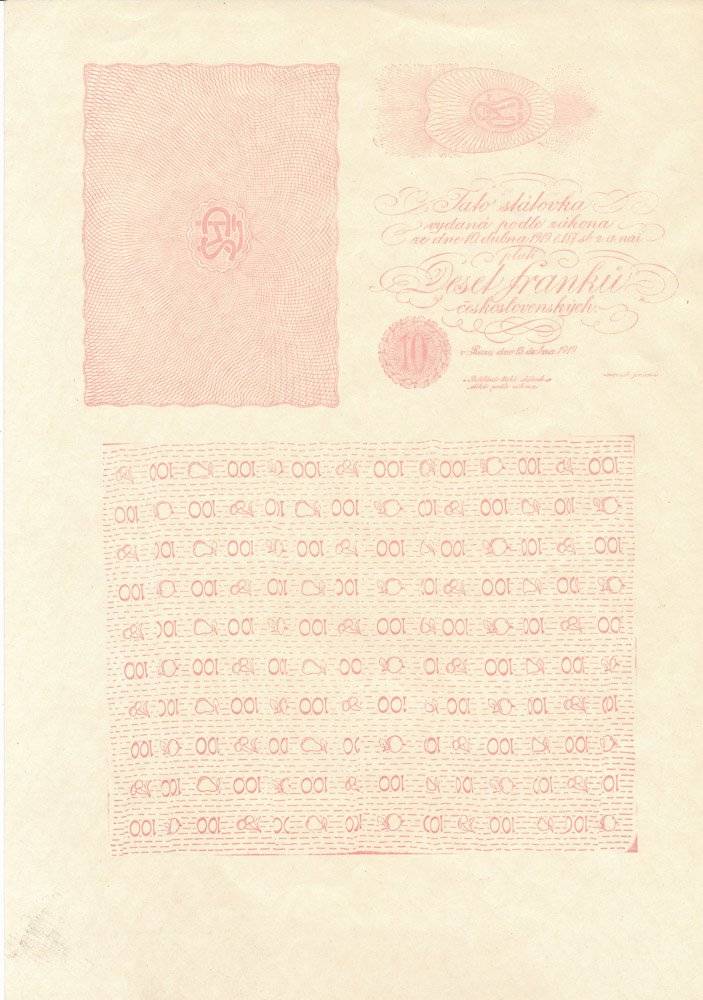 Printed segments of unissued 10 Francs (Pichl variant)