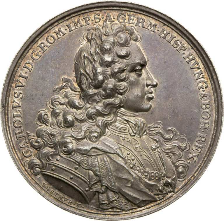 Strieborná Medaila 1711 Korunovácia na rímskeho císara vo Frankfurte nad Mohanom